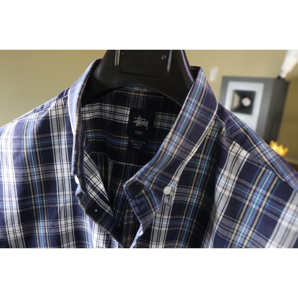 Vintage Stussy Shirt Mens XLarge Plaid With Stussy Crown 90s/00s - Picture 3 of 11